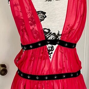 Vintage Victoria’s Secret Nightie-size L-Red Sheer Dress with Black Accents